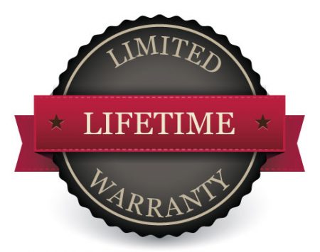 A graphic seal that reads 'LIMITED LIFETIME WARRANTY' in gold lettering on a dark background with a red ribbon banner across the middle, featuring two stars. The design conveys an official guarantee or promise of long-term product quality and reliability.