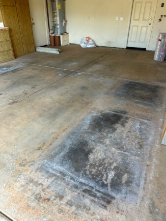 Before image of a garage for a client that was in need of concrete resurfacing. We have since applied a beautiful, custom epoxy coating.