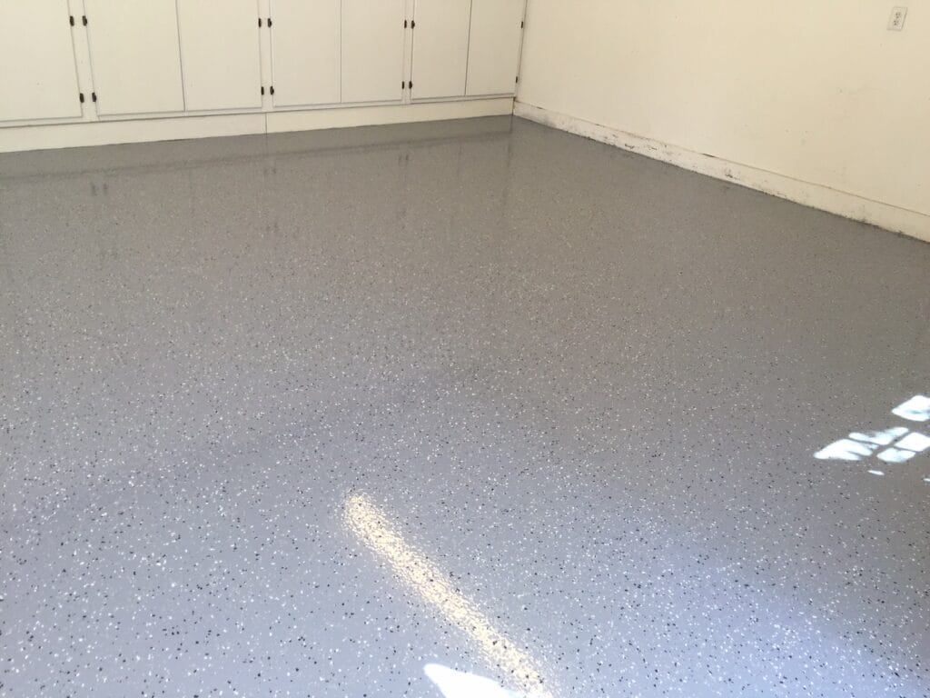 Light Gray Garage Epoxy With White And Black Flakes